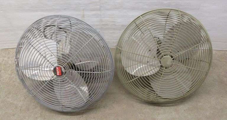 2) Dayton fans, garage/workshop, Dayton fan 18" blades oscillates fine,  just connect bolt included, guard needs tightened, good powerful fan, 1-  Good, and 1- For repair or parts, 24"Dia cages - Albrecht