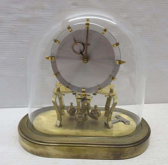 Brass Kundo clock made in Germany with dome and key, as is, 8 1/2"H Albrecht Auction Service