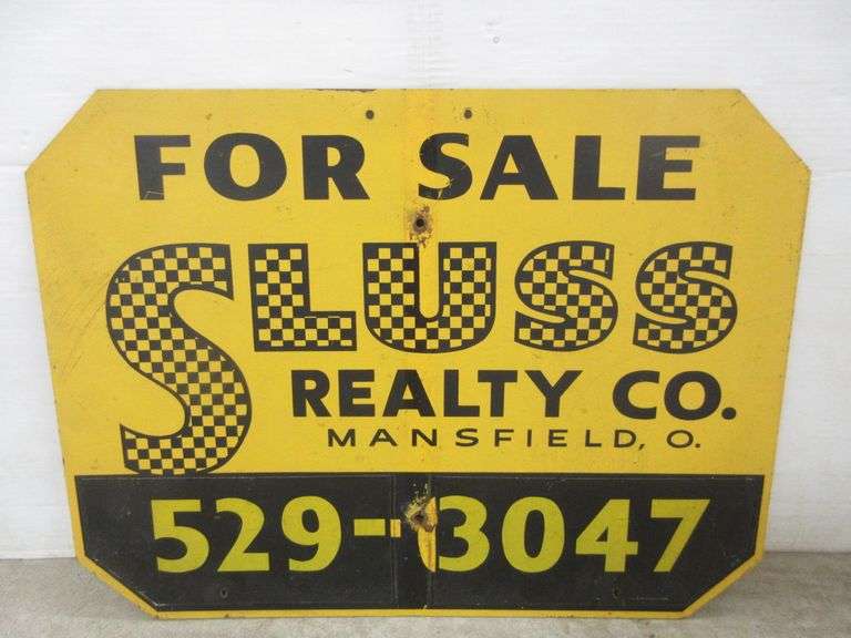 1950's Mansfield, Ohio Sluss Realty doublesided sign, 18" x 24