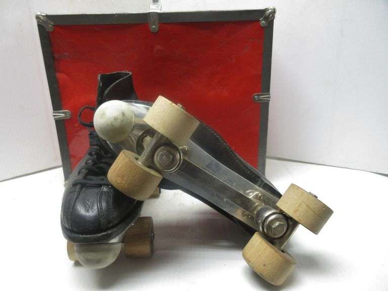 Old roller skates, Hyde Shoe Company, Cleveland Skate Co. wood wheels