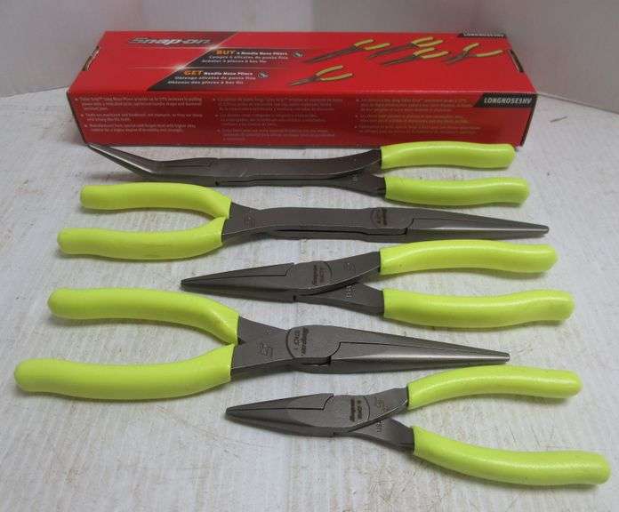 SnapOn long nose 5piece plier set, HiViz handles, includes Short
