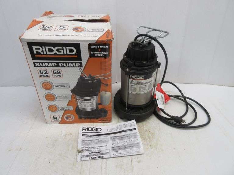 RIDGID 500 RSDS 1/2 HP cast iron and stainless steel sump pump, tested