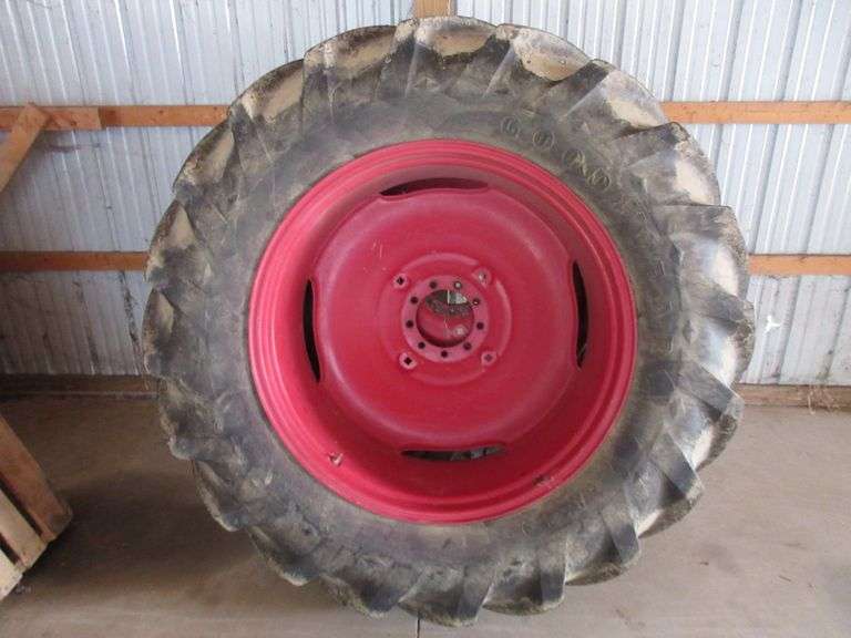 Pair of Tractor Rims and Tires, 9Bolt, Goodyear, 18.438. These are
