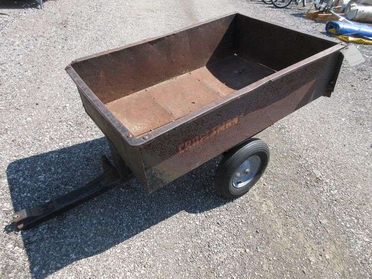 Craftsman dump cart, 30"W x 48"L x 12"H, rusty and dented, new wheels