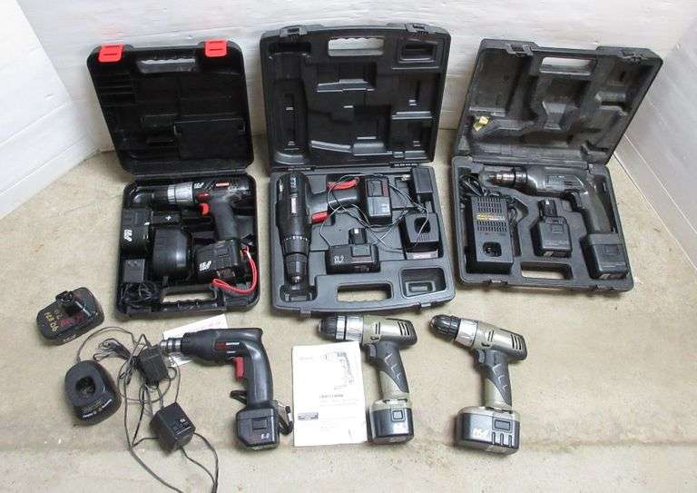 Craftsman cordless drills, battery, and chargers, all drills appear to