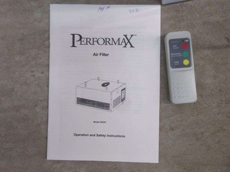 Performax Air Filter, Model No. 90243, room air filter, instruction