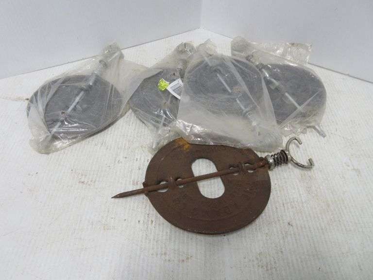 (4) 6" Cast iron stove pipe dampers, new condition; 7" Cast iron damper