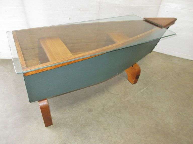 Unique nautical wood boat coffee table with oars, heavy 1/4"Thick