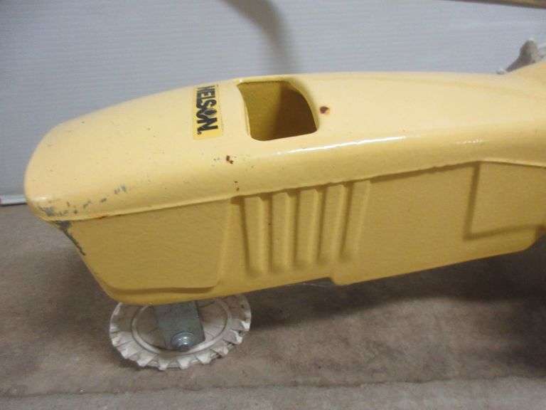 (2) Yellow Nelson lawn sprinklers, includes Rain train cast iron