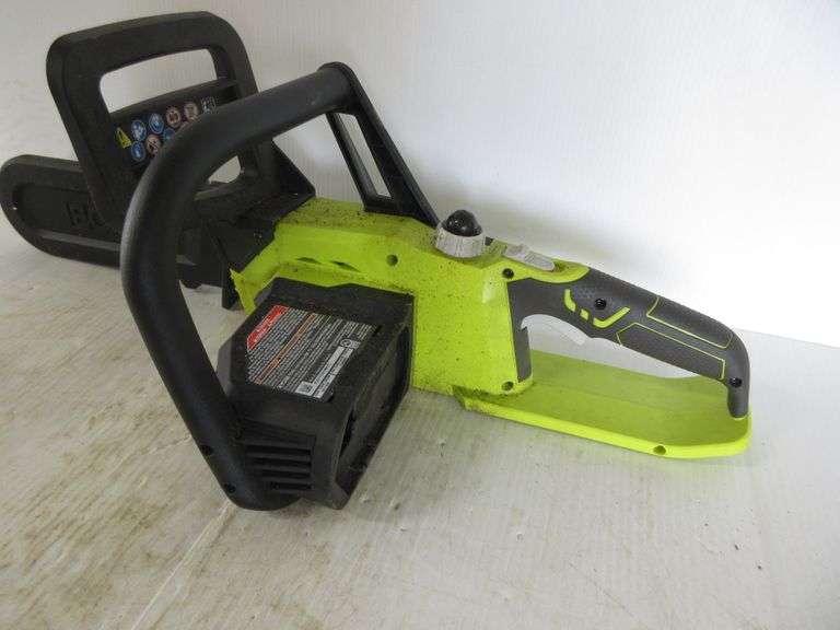 RYOBI 18V chainsaw, 10" bar, used once, good, works Albrecht Auction