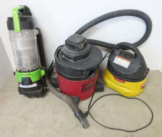 (3) Vacuums, include 1.25 HP shop vac, Stinger vac, and a vacuum used
