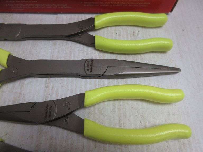 SnapOn long nose 5piece plier set, HiViz handles, includes Short