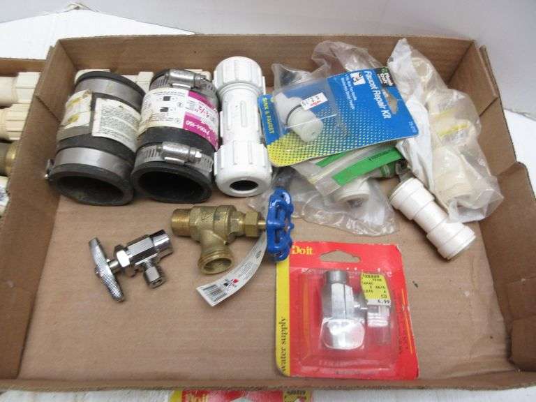 (2) Boxes of misc. plumbing, PVC, and brass fittings, includes 12 PVC