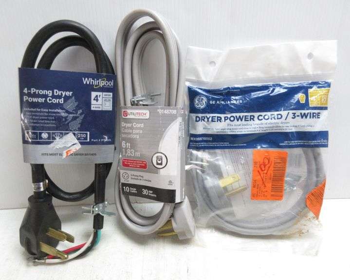(3) Dryer cords, 3 and 4prong, all new Albrecht Auction Service