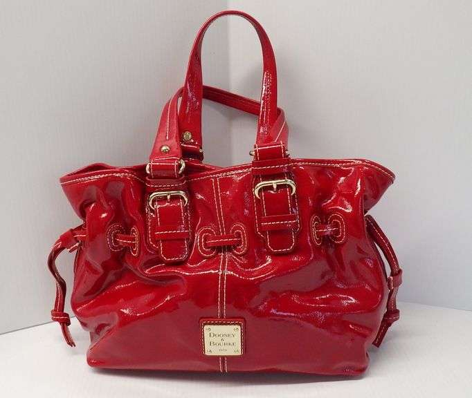 Dooney & Bourke "Chiara" red patent leather purse with cinch top, close and original