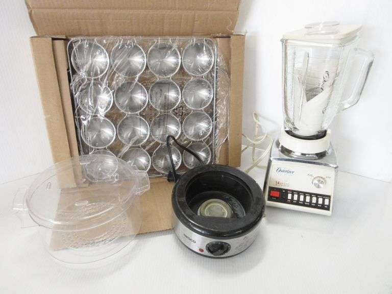 Nesco steamer, used; Osterizer 14speed blender; BBQ appetizer tray