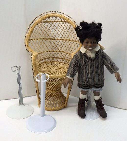 Buckwheat from the Little Rascals collection, 15"H, NWT; Wicker chair
