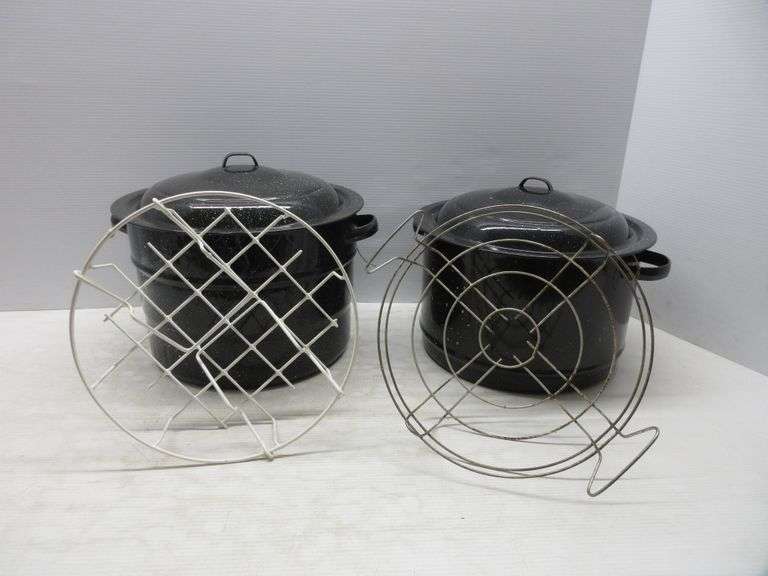 (2) Canning Kettles, sevenquart, both have inserts to lift out of jars