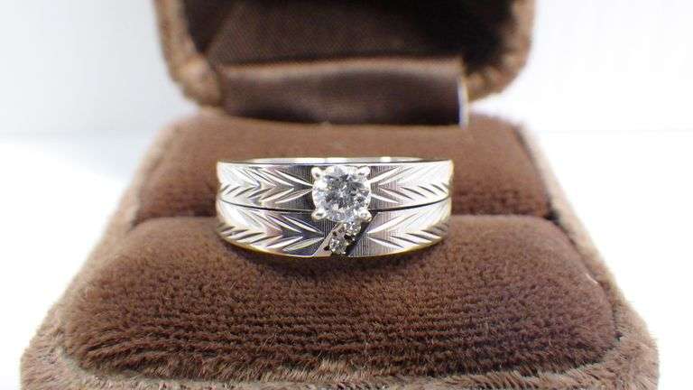 14K diamond ring, vintage with wheat design on bands, was two separate ...