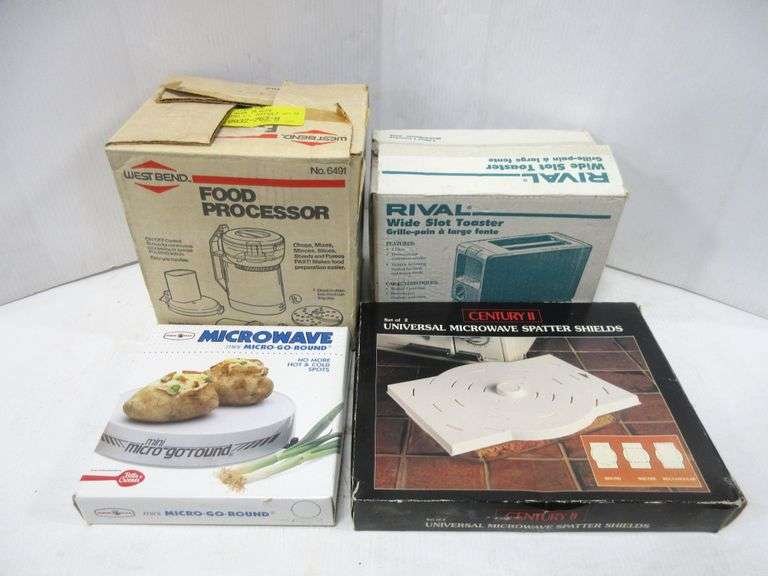 Rival 2slice toaster; West Bend food processor, 1987; Century II