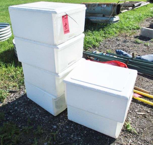 (6) One drawer plastic storage containers, 16"W x 20"L x 10"H, in fair