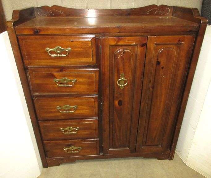 Dark pine dresser, heavy, 48"W x 19"D x 52"H, good, some scratches