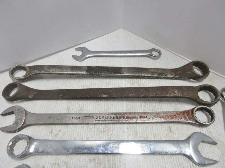 (12) Large end wrenches, various sizes and makes, good Albrecht