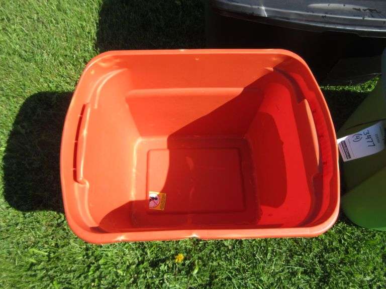 (4) Plastic totes with lids, includes Three 30Gallon, and up to 31
