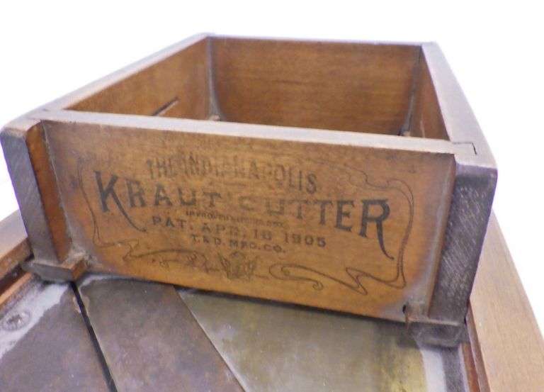1905 Wood Kraut Cutter, No. 643, Tucker and Dorsey Mfg. Co. Indianapolis, 9"W x 29"L Albrecht