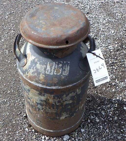 Old Milk can with lid, 25"H, paint peeling, some small dents Albrecht