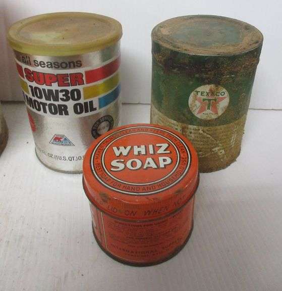 Mobil 5Quart can; Phillips 66 1Gallon grease; Amoco outboard