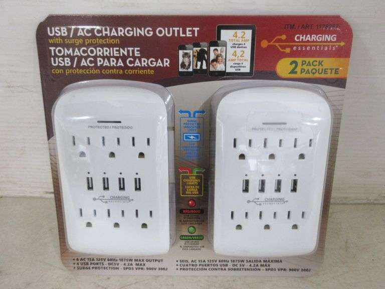 USB/AC charging outlets with surge protection, just plug into your standard home outlet, 4 USB