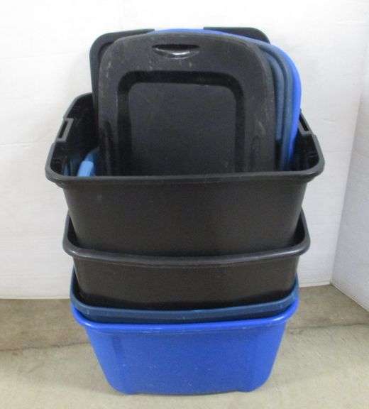 (5) Plastic totes with lids, Largest 18Gallon Albrecht Auction Service