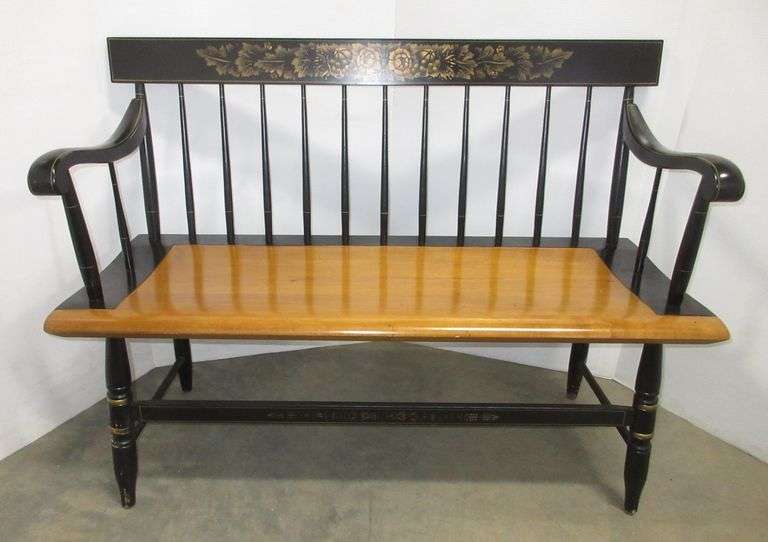 Hitchcock Deacons Bench, signed L Hitchcock, Hitchcocksville