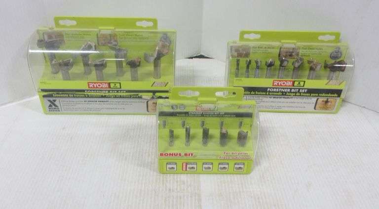 (3) Ryobi router bit sets, excellent - Albrecht Auction Service