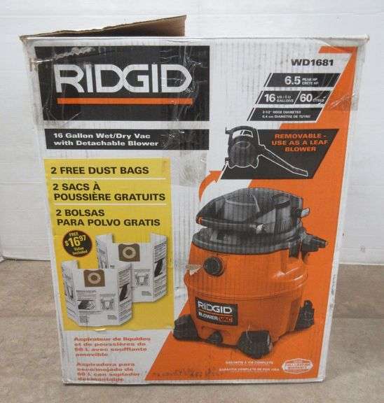 Ridgid 16Gallon wet/dry vac with detachable blower, 6.5 HP, model WD