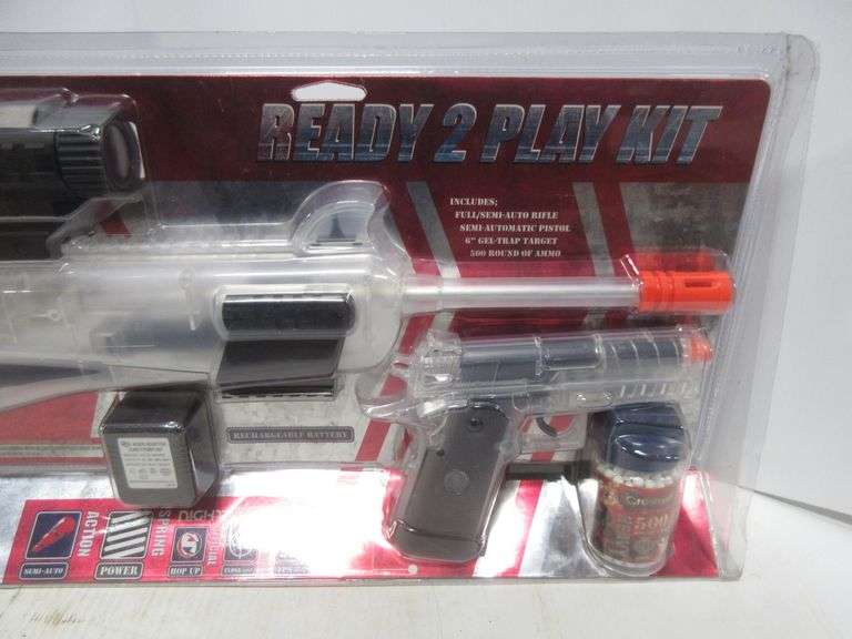 Crosman airsoft rechargeable fullauto rifle, semiauto handgun target, NIP Albrecht Auction