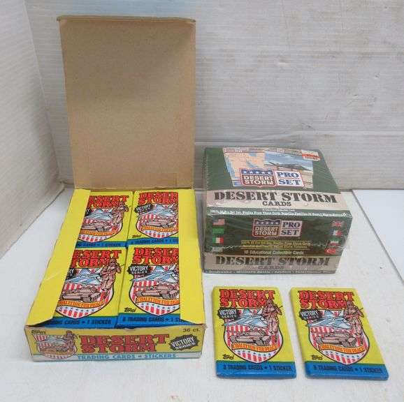 (2) Boxes of Desert Storm trading cards and stickers, 72 unopened packs