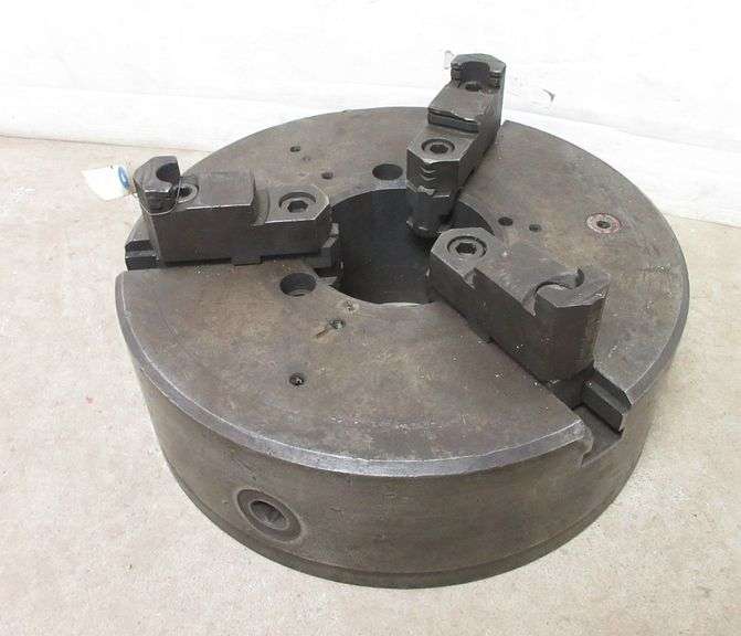 Rohm 15 3/4" three jaw metal lathe chuck with D18 mount, the mount