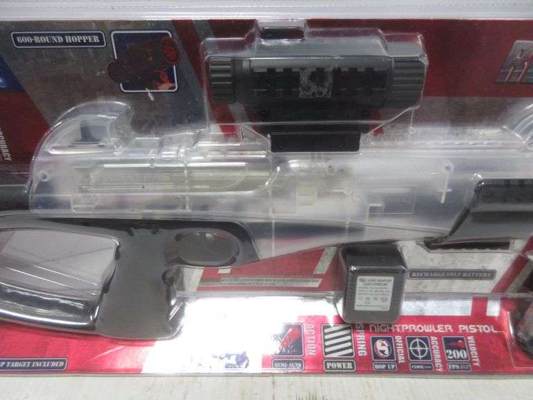 Crosman airsoft rechargeable fullauto rifle, semiauto handgun target, NIP Albrecht Auction