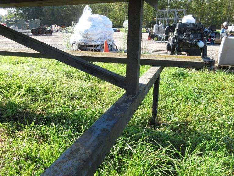 Heavy angle iron and wood picnic table, full planks, treated with