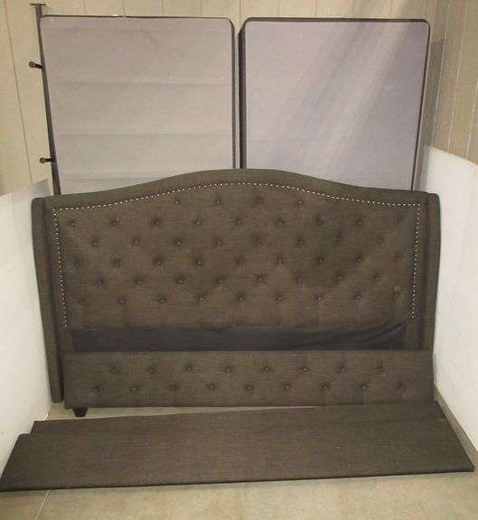 King size dark gray button tufted headboard and footboard bedroom set