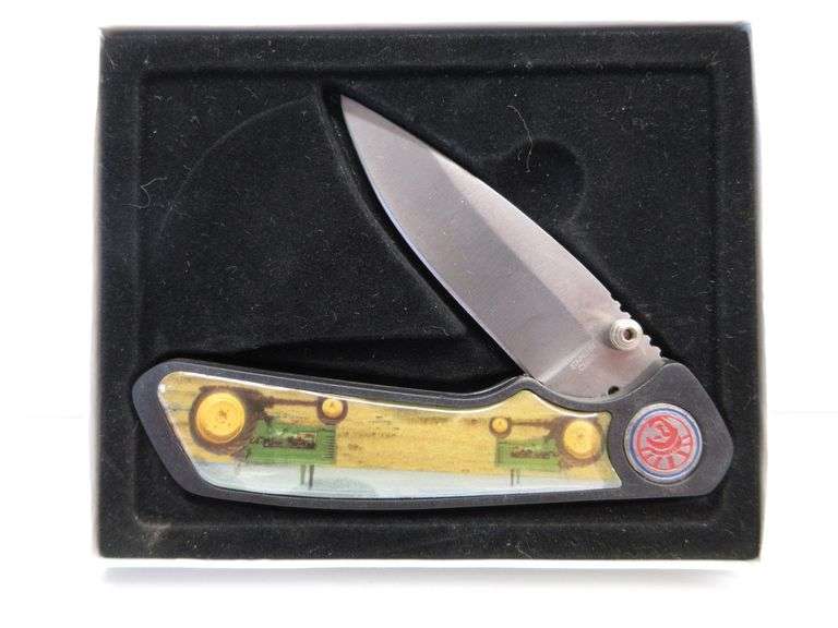 John Deere pocket knife, 3 1/2"L, closed; Hunting themed pocket watch