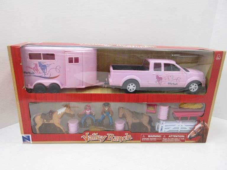 Toyland Pink Horse Transporter Truck & Trailer Set – Die Cast Metal Farm Toy With 2 Horses - View #5
