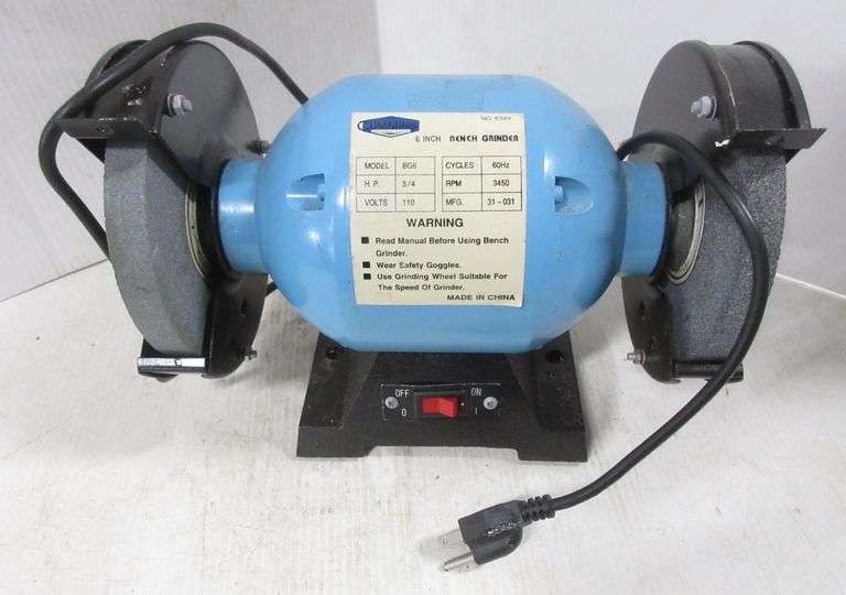 Cummins 6" 3/4 HP bench grinder, model BG6, 120V, heavy duty, includes fine and coarse stone