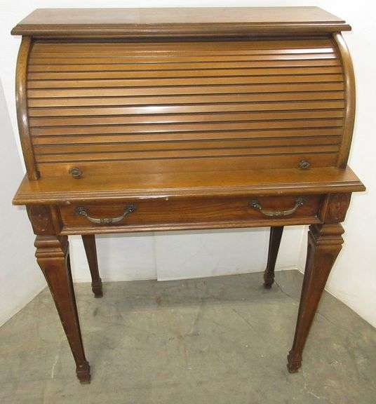 Childrens rolltop maple desk with front drawer, 29 1/2"W x 18 1/2"D x