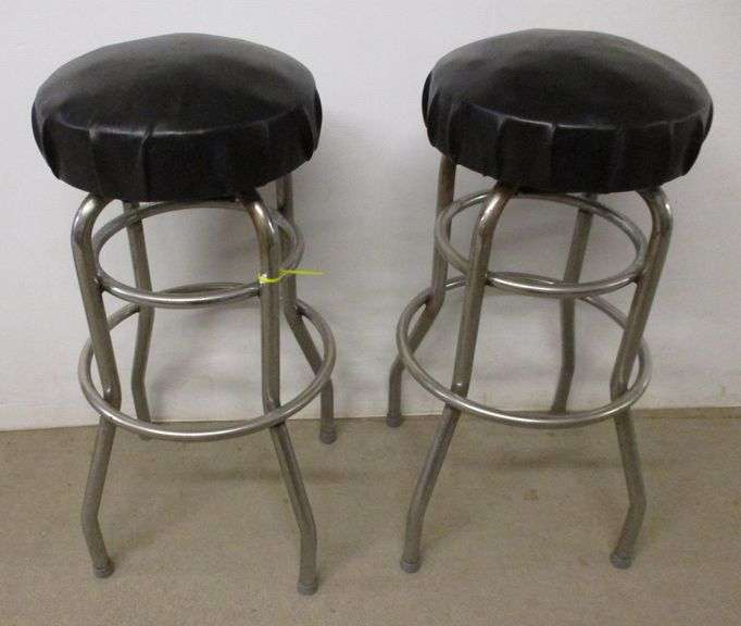 (2) Heavy duty pub/bar stools with black leather seats, 30"H, good