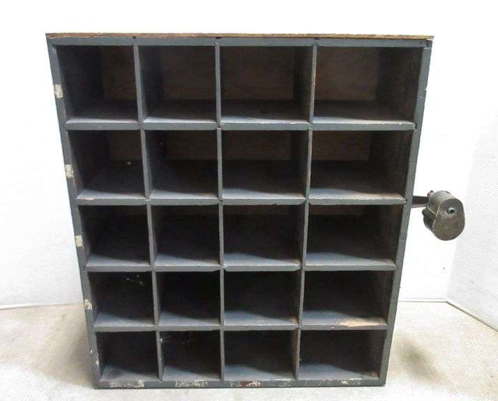 Antique Postal mail sorter with pencil sharpener, 25"W x 10"D x 29"H Albrecht Auction Service