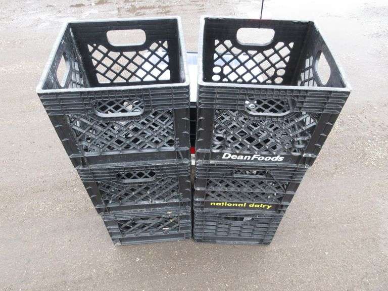(6) Plastic milk crates, and (3) Clear 12Gallon flip top totes
