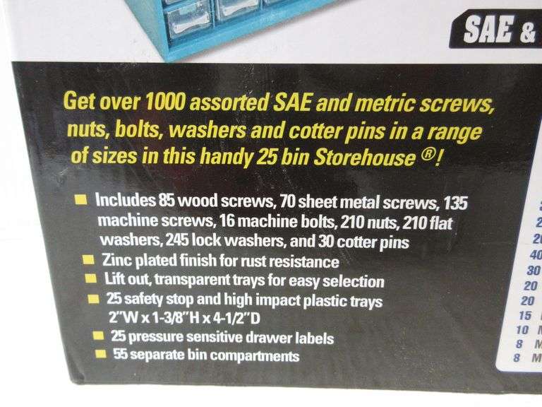 Storehouse 1,001Piece nut and bolt assortment with 25Bin storage container, great, NIB
